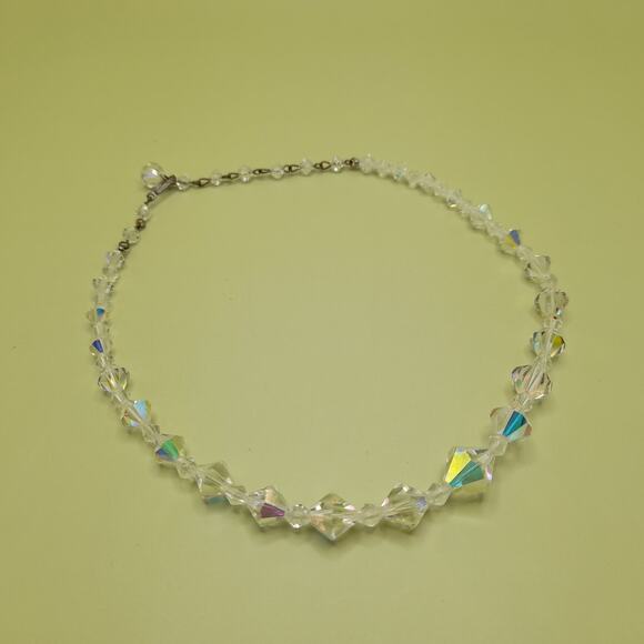 Vintage 1950s Aurora Borealis Crystal Bead Single Strand Necklace, 15 Inches - Picture 8 of 11
